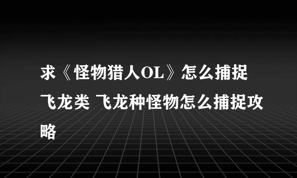 求《怪物猎人OL》怎么捕捉飞龙类 飞龙种怪物怎么捕捉攻略
