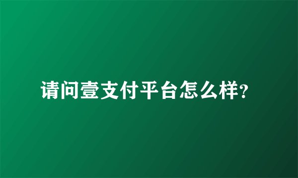 请问壹支付平台怎么样?