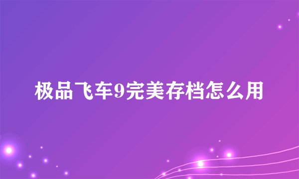 极品飞车9完美存档怎么用