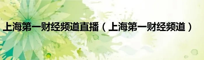上海第一财经频道直播（上海第一财经频道）
