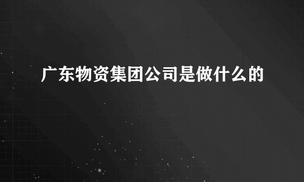 广东物资集团公司是做什么的