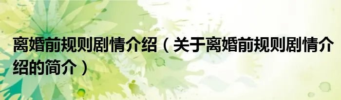 离婚前规则剧情介绍（关于离婚前规则剧情介绍的简介）