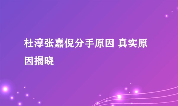 杜淳张嘉倪分手原因 真实原因揭晓