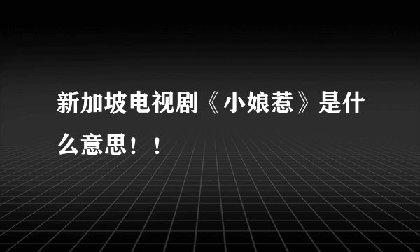 新加坡电视剧《小娘惹》是什么意思！！