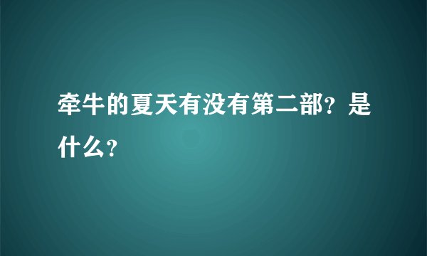 牵牛的夏天有没有第二部？是什么？