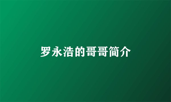 罗永浩的哥哥简介