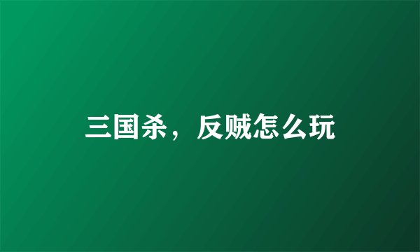 三国杀，反贼怎么玩