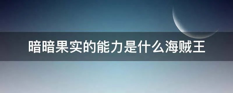 暗暗果实的能力是什么海贼王