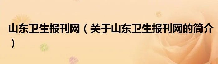 山东卫生报刊网（关于山东卫生报刊网的简介）