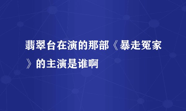 翡翠台在演的那部《暴走冤家》的主演是谁啊