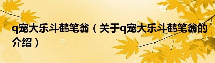 q宠大乐斗鹤笔翁(关于q宠大乐斗鹤笔翁的介绍)