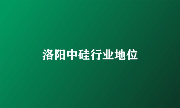 洛阳中硅行业地位
