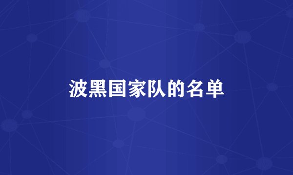 波黑国家队的名单