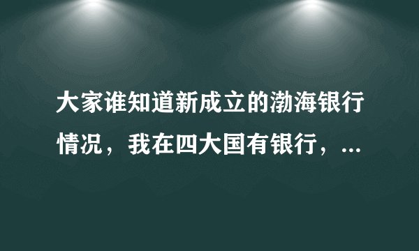 大家谁知道新成立的渤海银行情况,我在四大国有银行,你们认为我该跳槽到那里吗?分析利弊!