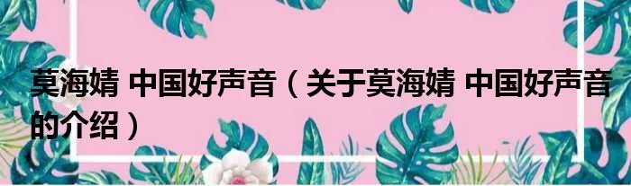 莫海婧 中国好声音（关于莫海婧 中国好声音的介绍）