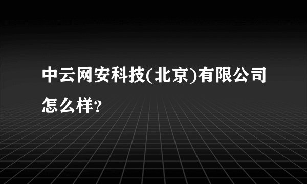 中云网安科技(北京)有限公司怎么样？