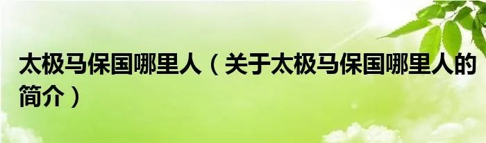 太极马保国哪里人(关于太极马保国哪里人的简介)