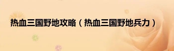 热血三国野地攻略（热血三国野地兵力）
