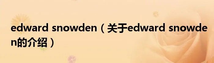edward snowden（关于edward snowden的介绍）