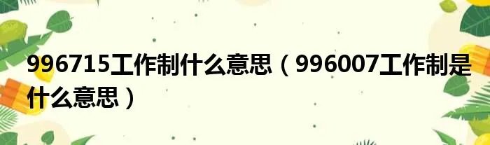 996715工作制什么意思（996007工作制是什么意思）