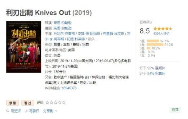 《利刃出鞘》口碑爆了！克里斯·埃文斯主演豆瓣评分8.5