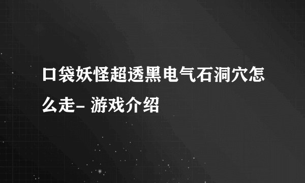 口袋妖怪超透黑电气石洞穴怎么走- 游戏介绍