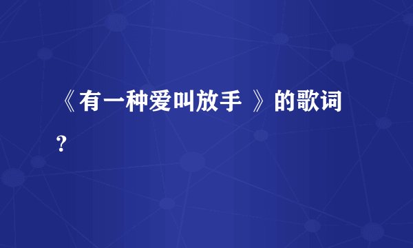 《有一种爱叫放手 》的歌词？