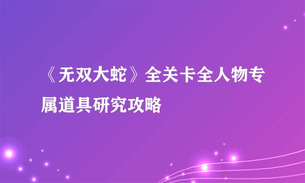 《无双大蛇》全关卡全人物专属道具研究攻略