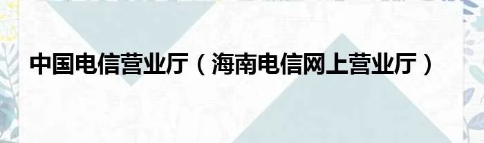 中国电信营业厅（海南电信网上营业厅）