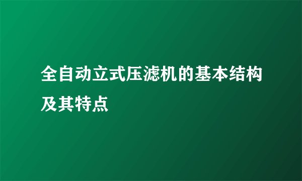 全自动立式压滤机的基本结构及其特点