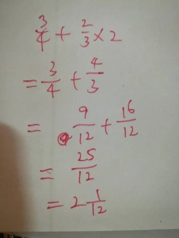 3/4+2/3×2等于多少？