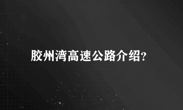 胶州湾高速公路介绍？