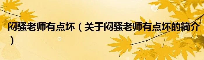 闷骚老师有点坏（关于闷骚老师有点坏的简介）