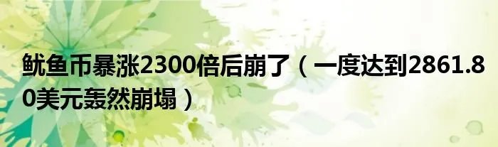 鱿鱼币暴涨2300倍后崩了（一度达到2861.80美元轰然崩塌）