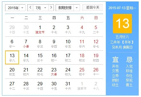 2015年入伏是哪天？
