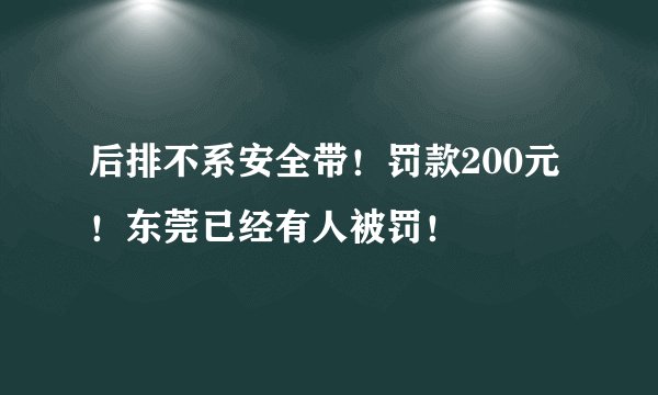 后排不系安全带!罚款200元!东莞已经有人被罚!