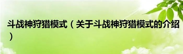 斗战神狩猎模式（关于斗战神狩猎模式的介绍）