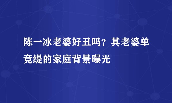 陈一冰老婆好丑吗？其老婆单竞缇的家庭背景曝光