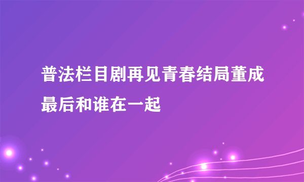 普法栏目剧再见青春结局董成最后和谁在一起
