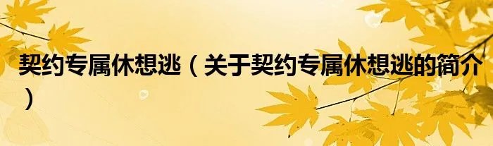 契约专属休想逃(关于契约专属休想逃的简介)