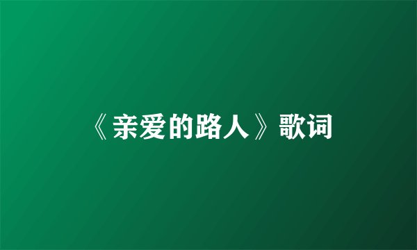 《亲爱的路人》歌词