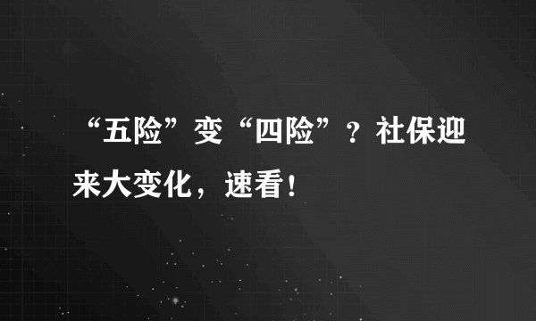“五险”变“四险”?社保迎来大变化,速看!