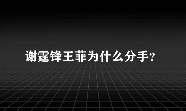 谢霆锋王菲为什么分手？