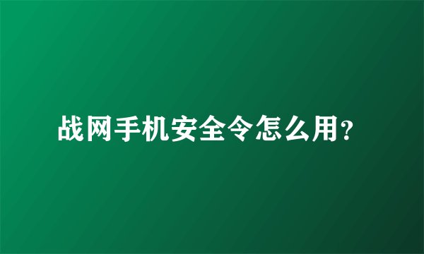 战网手机安全令怎么用？