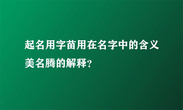起名用字苗用在名字中的含义美名腾的解释？