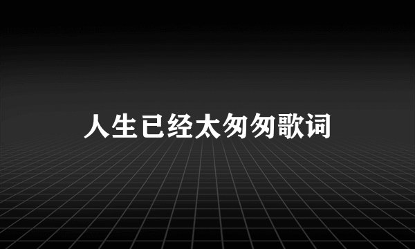 人生已经太匆匆歌词