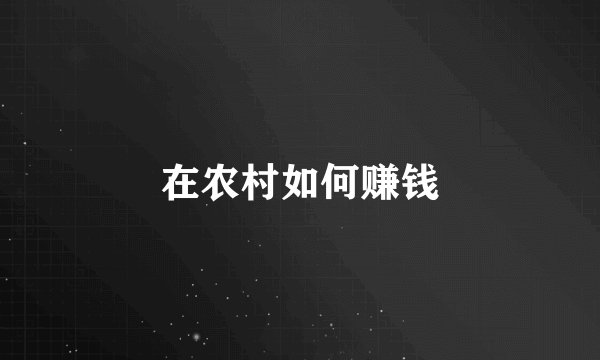 在农村如何赚钱