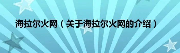 海拉尔火网(关于海拉尔火网的介绍)