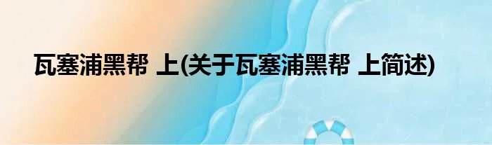 瓦塞浦黑帮 上(关于瓦塞浦黑帮 上简述)
