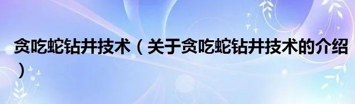 贪吃蛇钻井技术（关于贪吃蛇钻井技术的介绍）
